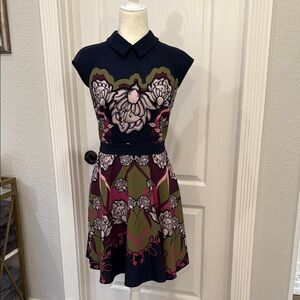 Floral Patterned Navy Dress
